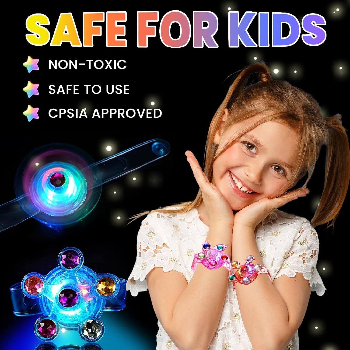 SCIONE 24 Pack LED Light Up Fidget Spinner Bracelets - Glow Party Favors for Kids