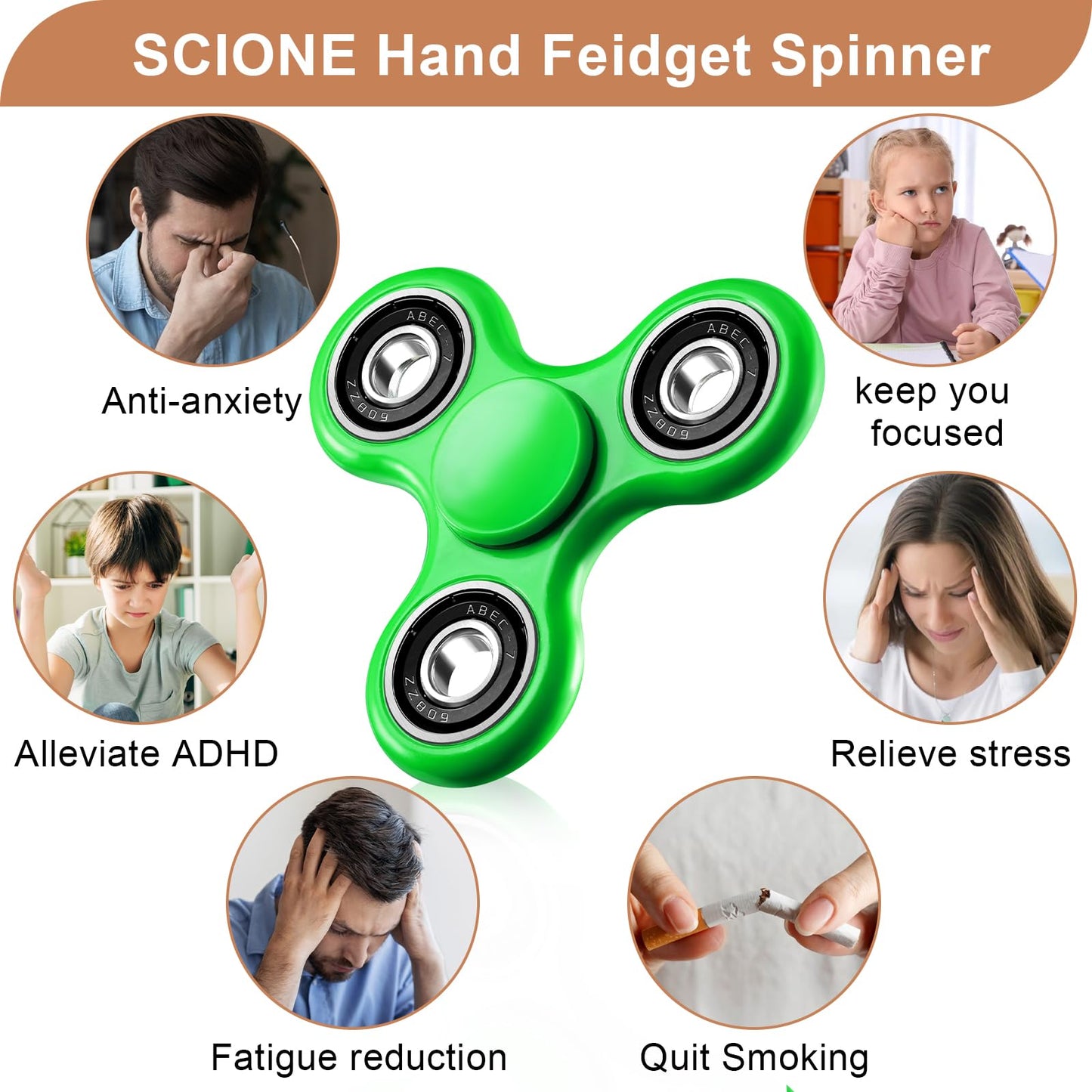SCIONE Fidget Spinner Toy 1 Pack – Four-Bearing, Pocket-Sized Sensory Fidget for Focus & Stress Relief
