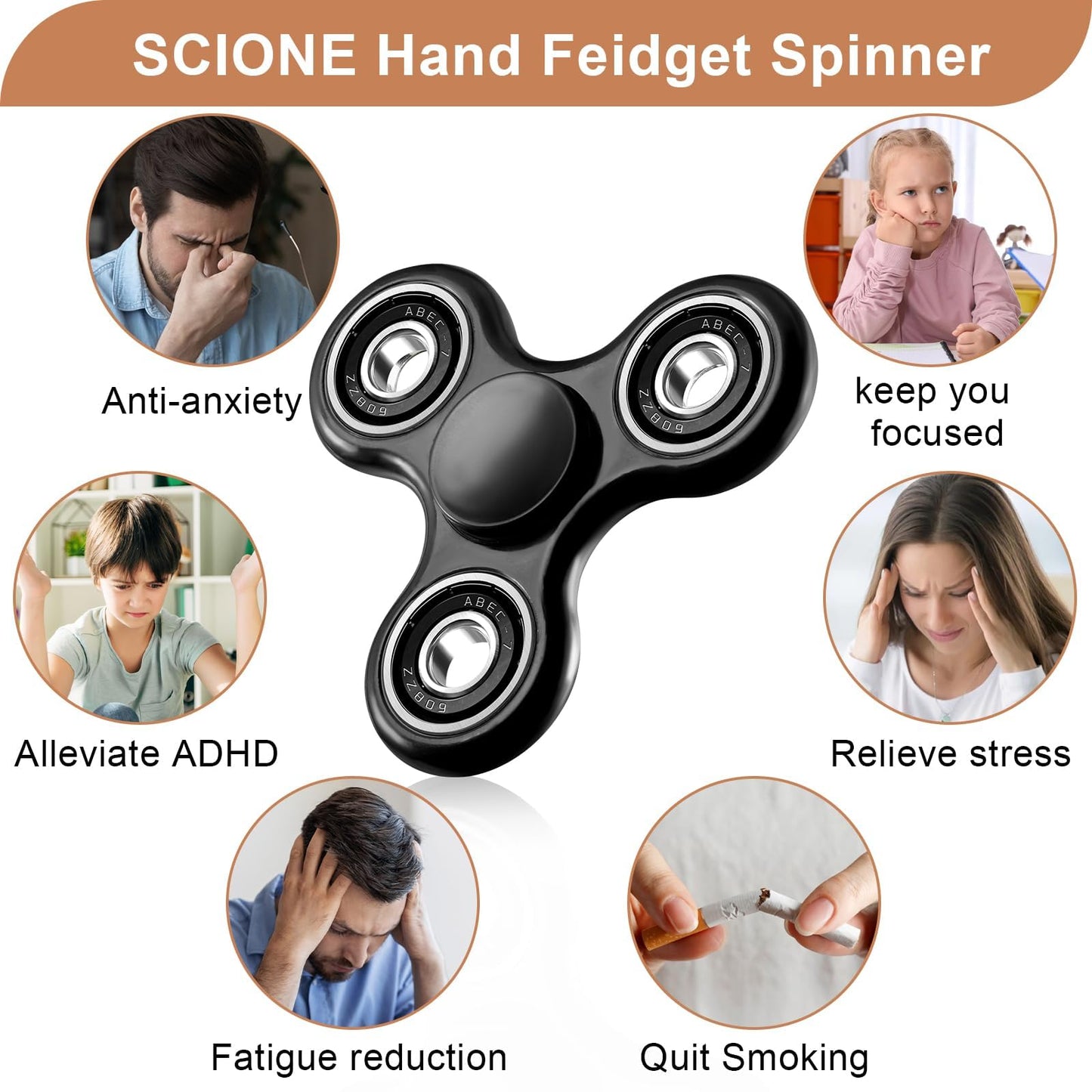 SCIONE Fidget Spinner – Durable 4-Bearing Toy for Focus, Anxiety Relief & Travel