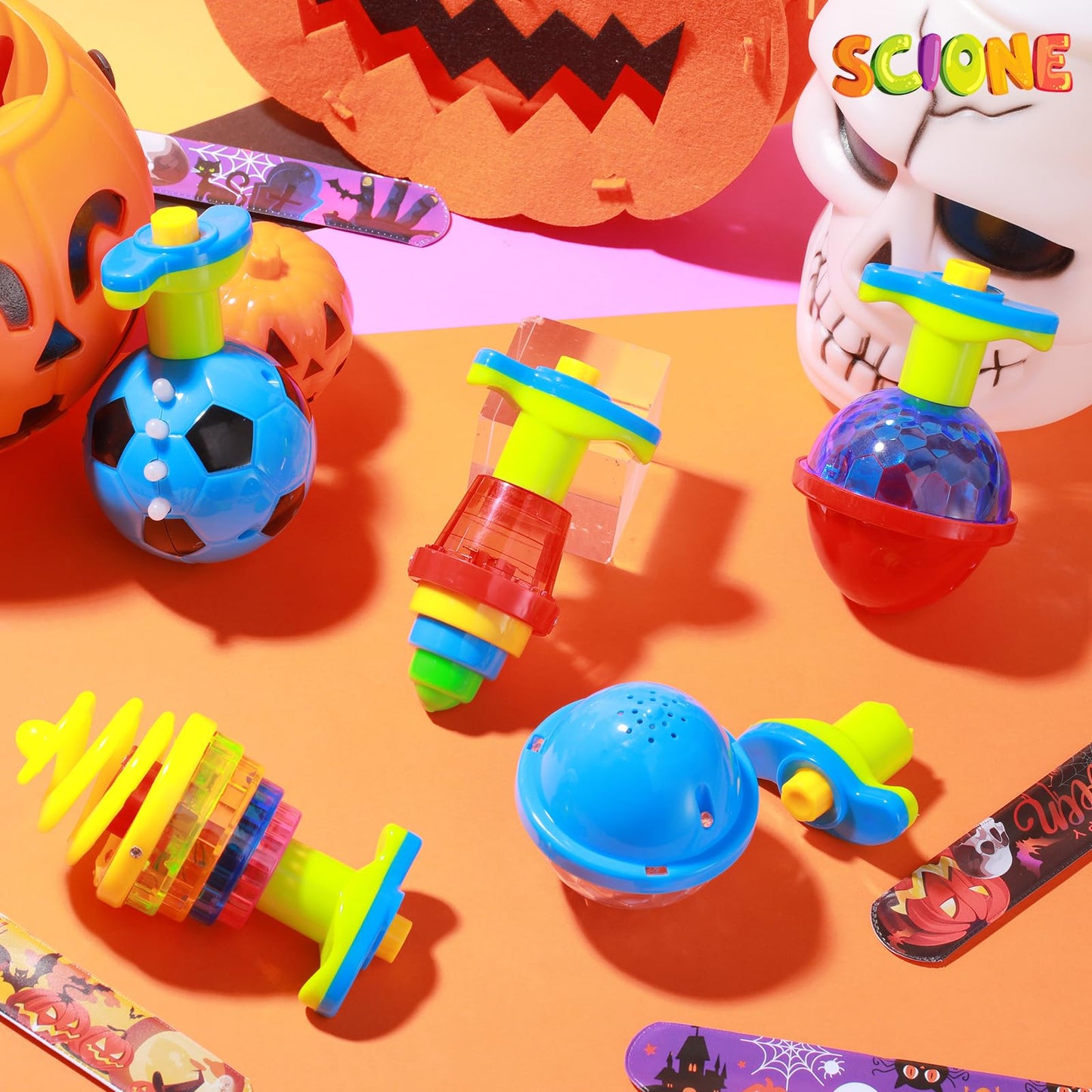 SCIONE LED Light Up Spinning Tops – 10 Pcs Kids Party Favors, Glow-in-the-Dark Toys