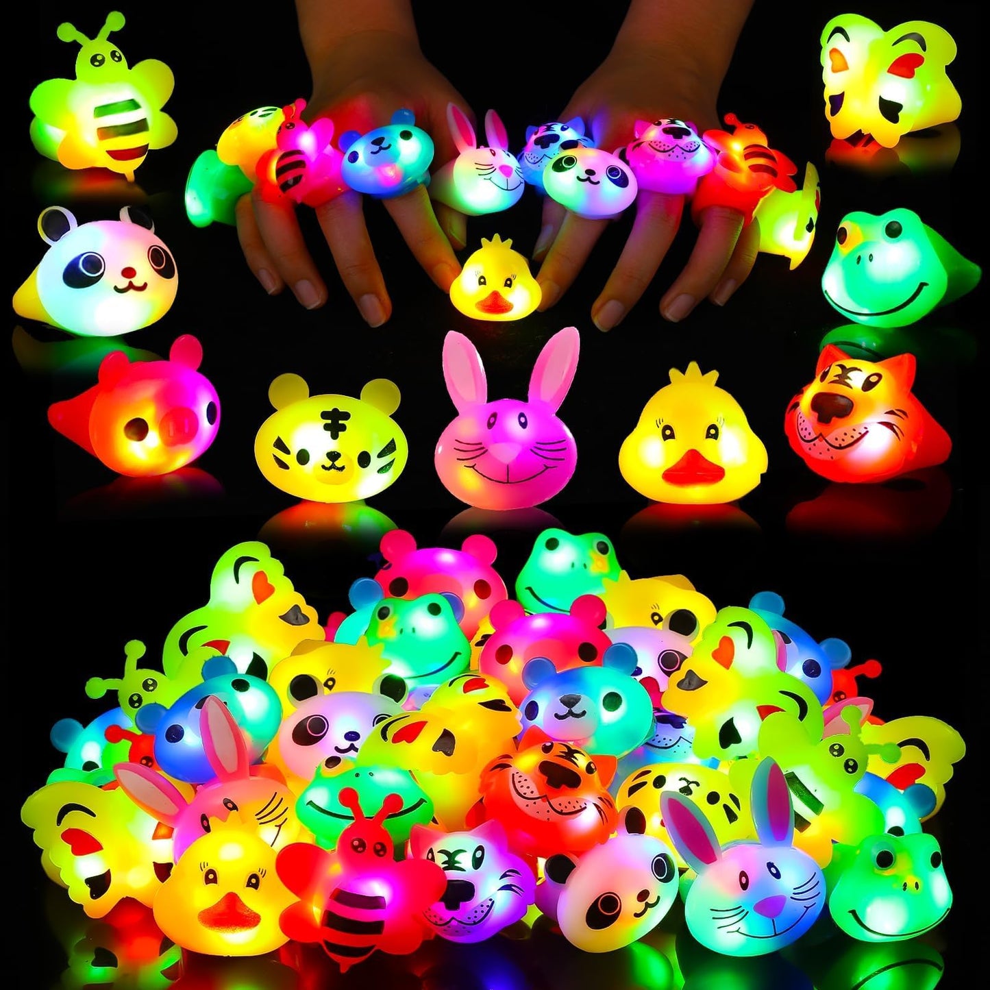 SCIONE 40-Pack Light Up Rings – Glow-in-the-Dark Party Favors for Kids