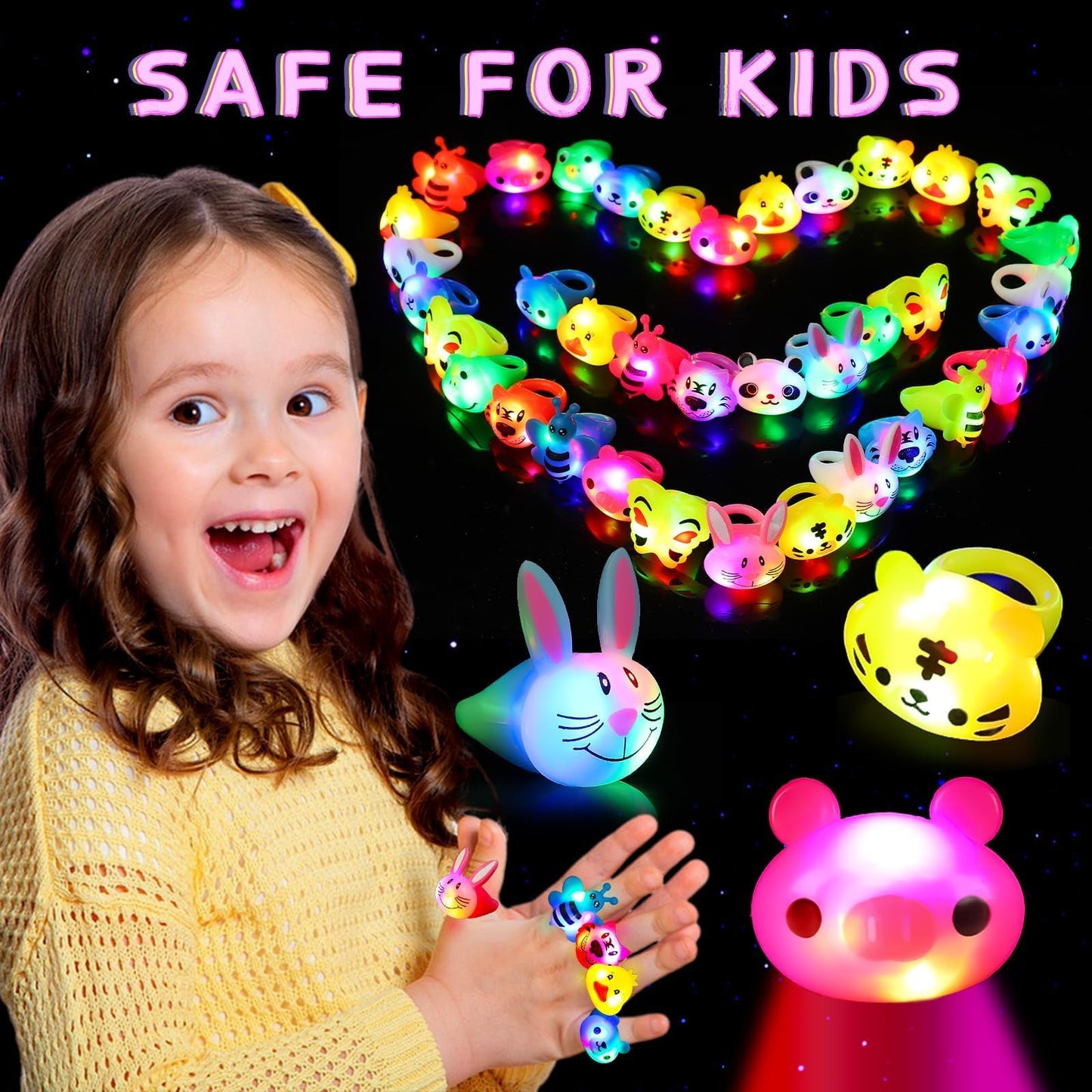 SCIONE 40-Pack Light Up Rings – Glow-in-the-Dark Party Favors for Kids