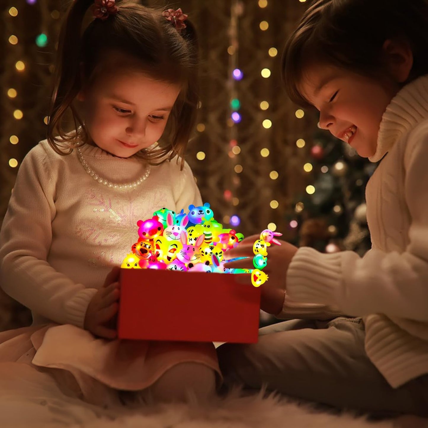 SCIONE 40-Pack Light Up Rings – Glow-in-the-Dark Party Favors for Kids