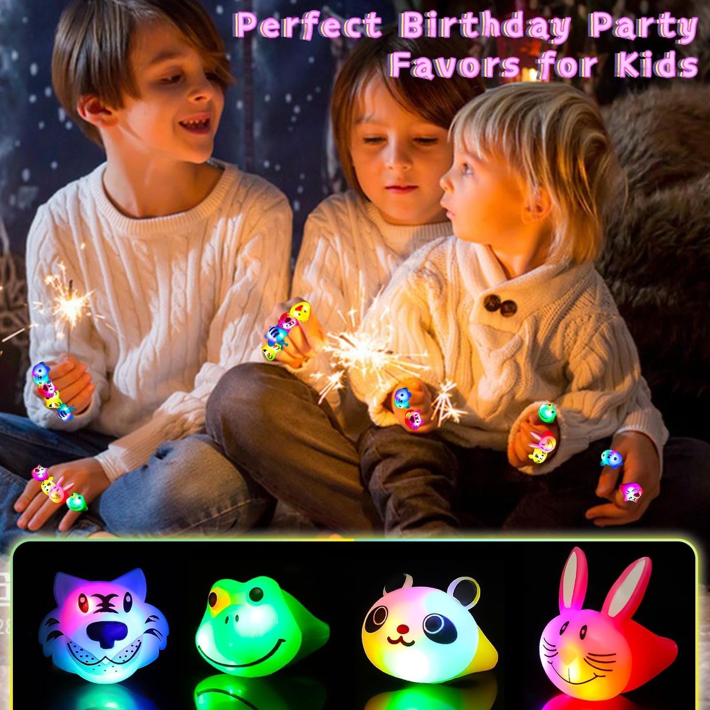SCIONE 40-Pack Light Up Rings – Glow-in-the-Dark Party Favors for Kids