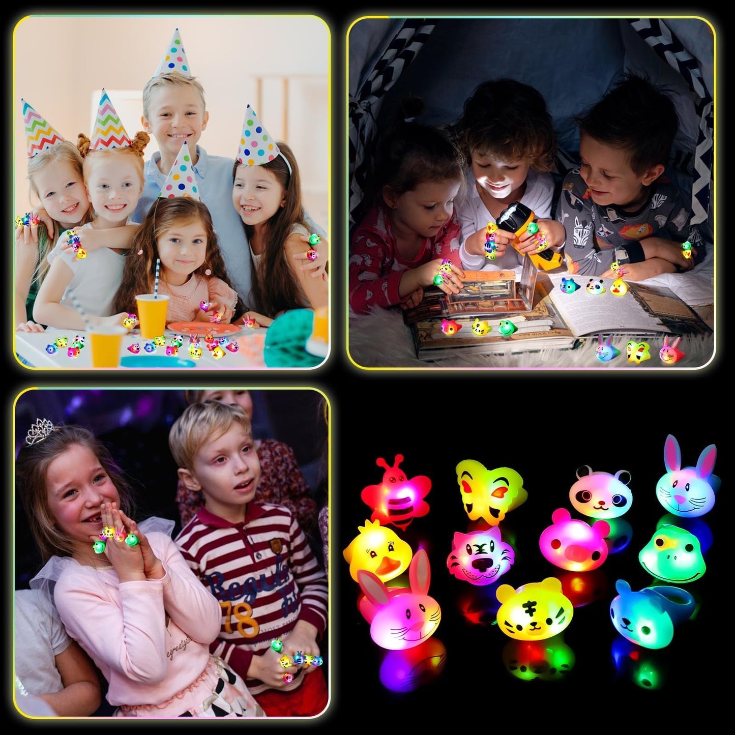 SCIONE 40-Pack Light Up Rings – Glow-in-the-Dark Party Favors for Kids