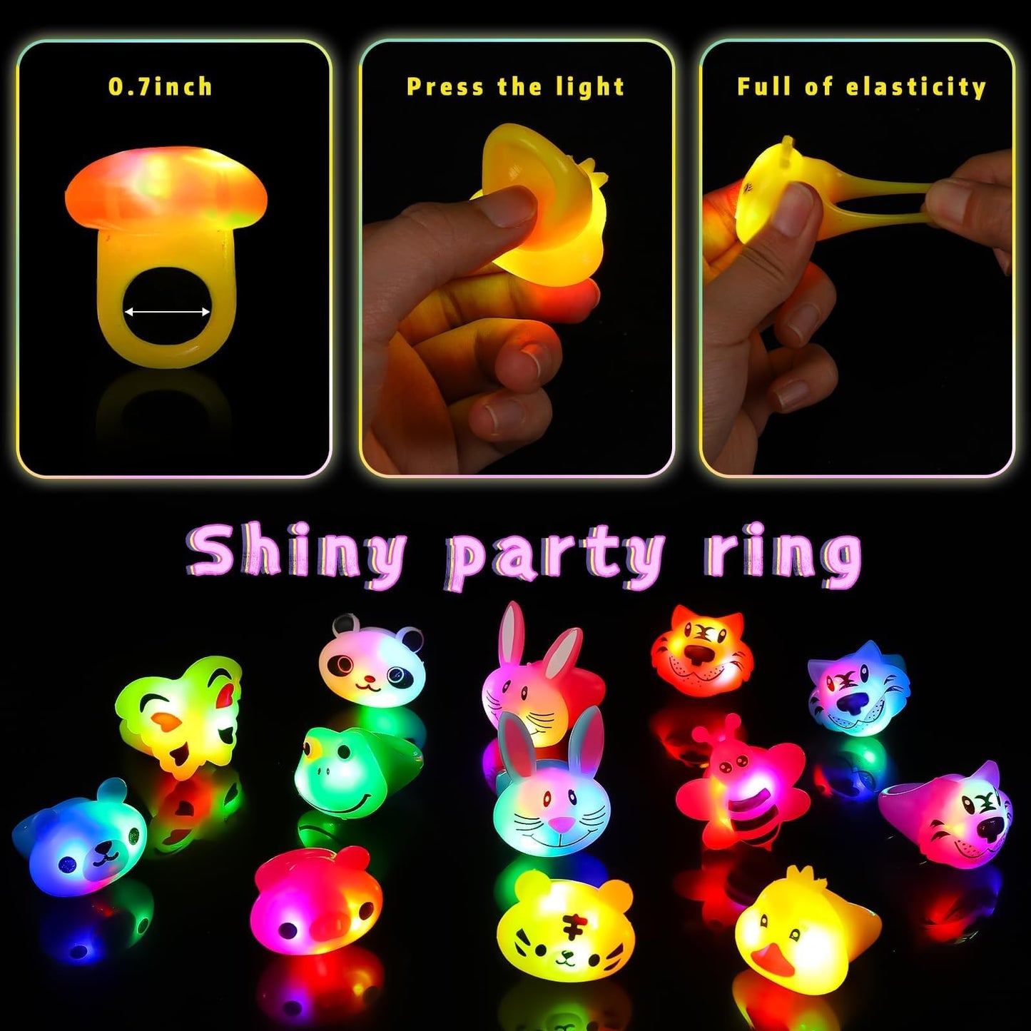 SCIONE 40-Pack Light Up Rings – Glow-in-the-Dark Party Favors for Kids