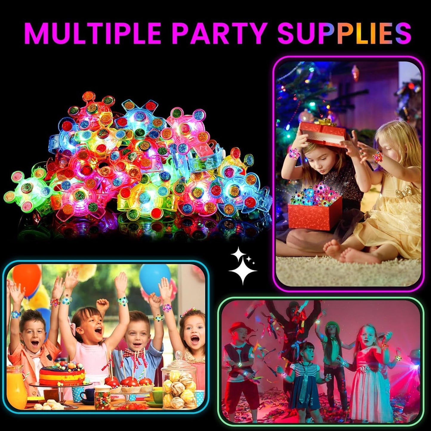 SCIONE 24 Pack LED Light Up Fidget Spinner Bracelets - Glow Party Favors for Kids