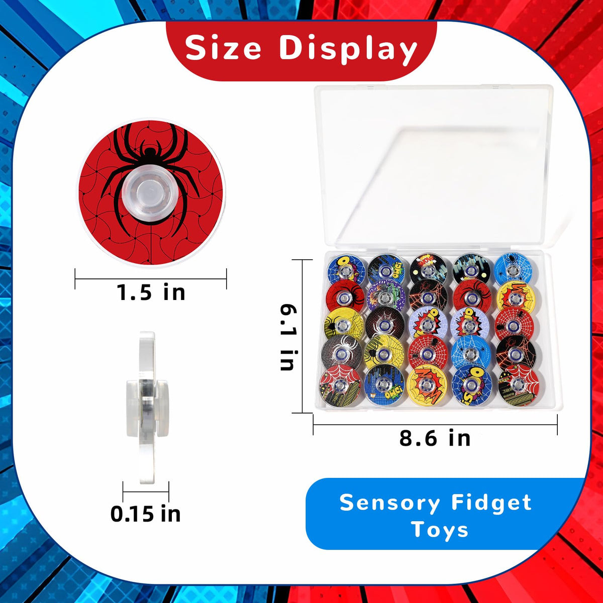 SCIONE 24-Pack Spider Theme Fidget Spinner Toys for Kids | Durable, Colorful Party Favors & Classroom Prizes