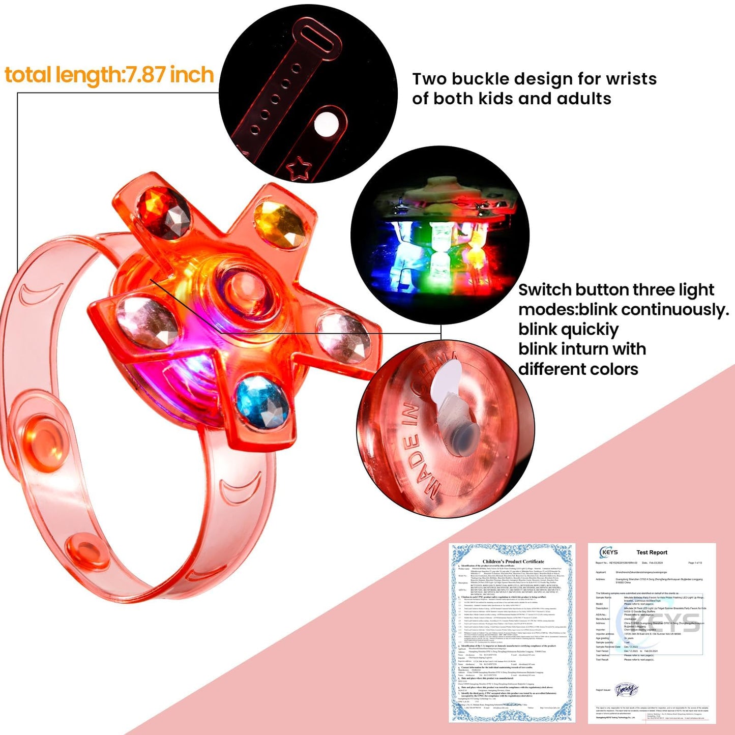 SCIONE 48 Pack LED Light Up Fidget Spinner Bracelets – Glow-in-the-Dark Valentines Party Favors for Kids