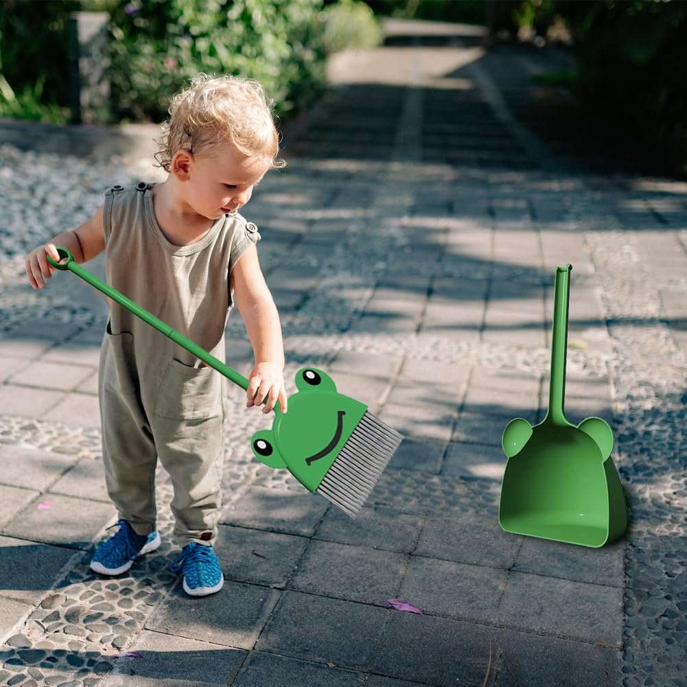 SCKTYZS Mini Broom with Dustpan – Frog Green Kids Cleaning Set for Toddlers