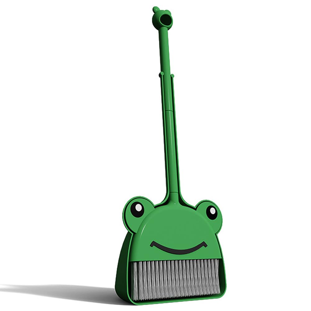 SCKTYZS Mini Broom with Dustpan – Frog Green Kids Cleaning Set for Toddlers