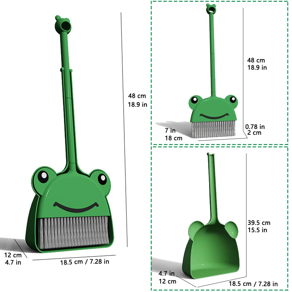 SCKTYZS Mini Broom with Dustpan – Frog Green Kids Cleaning Set for Toddlers