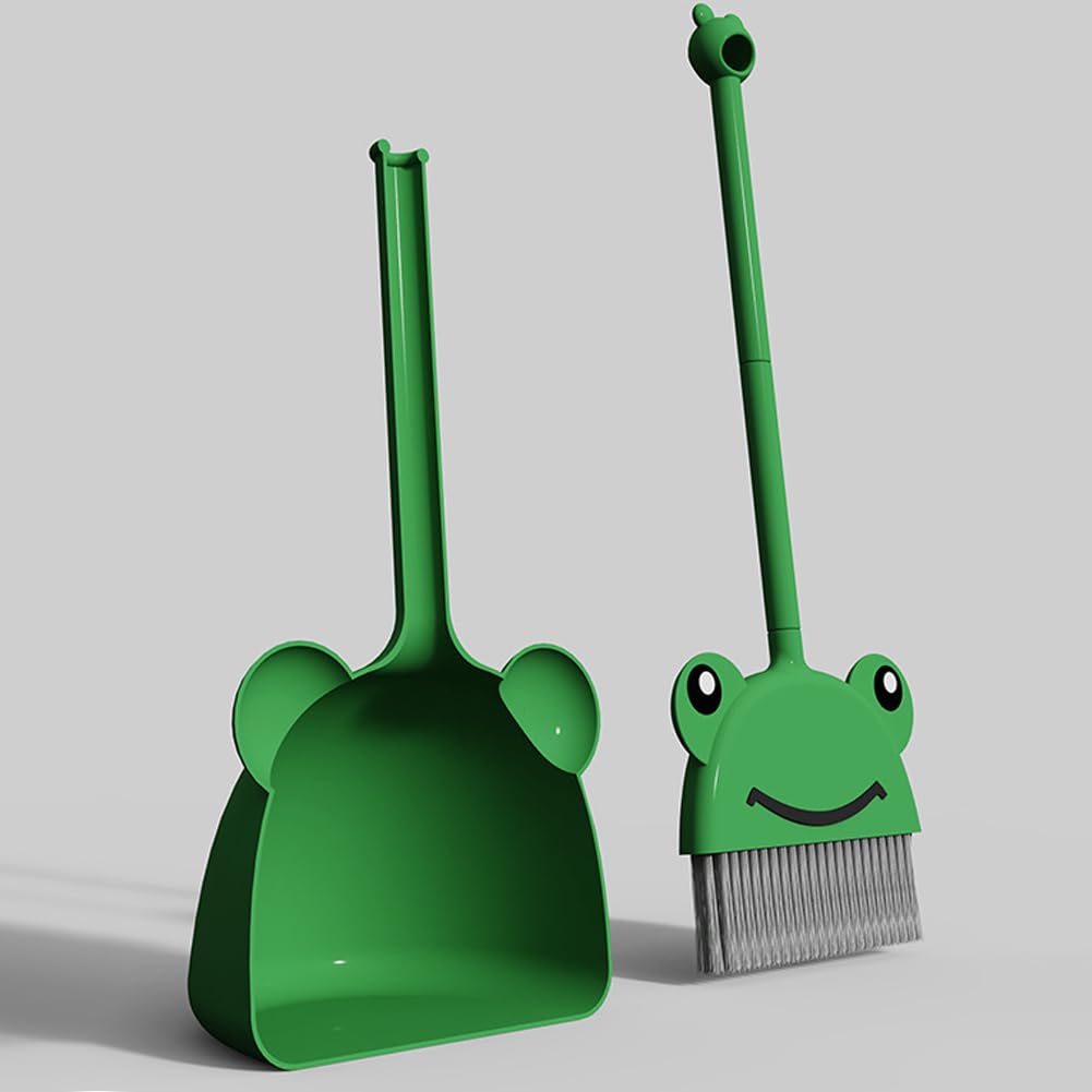 SCKTYZS Mini Broom with Dustpan – Frog Green Kids Cleaning Set for Toddlers