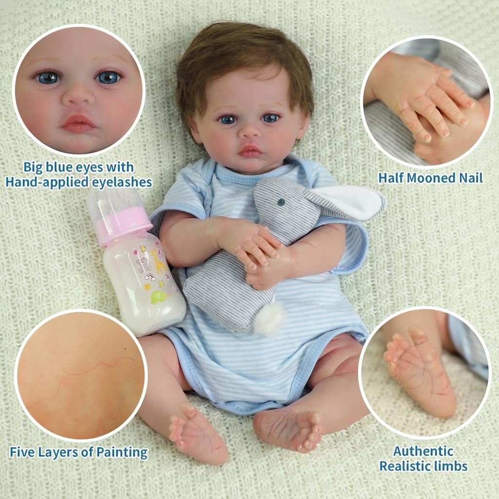 SCOM 18-Inch Reborn Baby Doll Boy – Realistic, Weighted, Poseable with Accessories