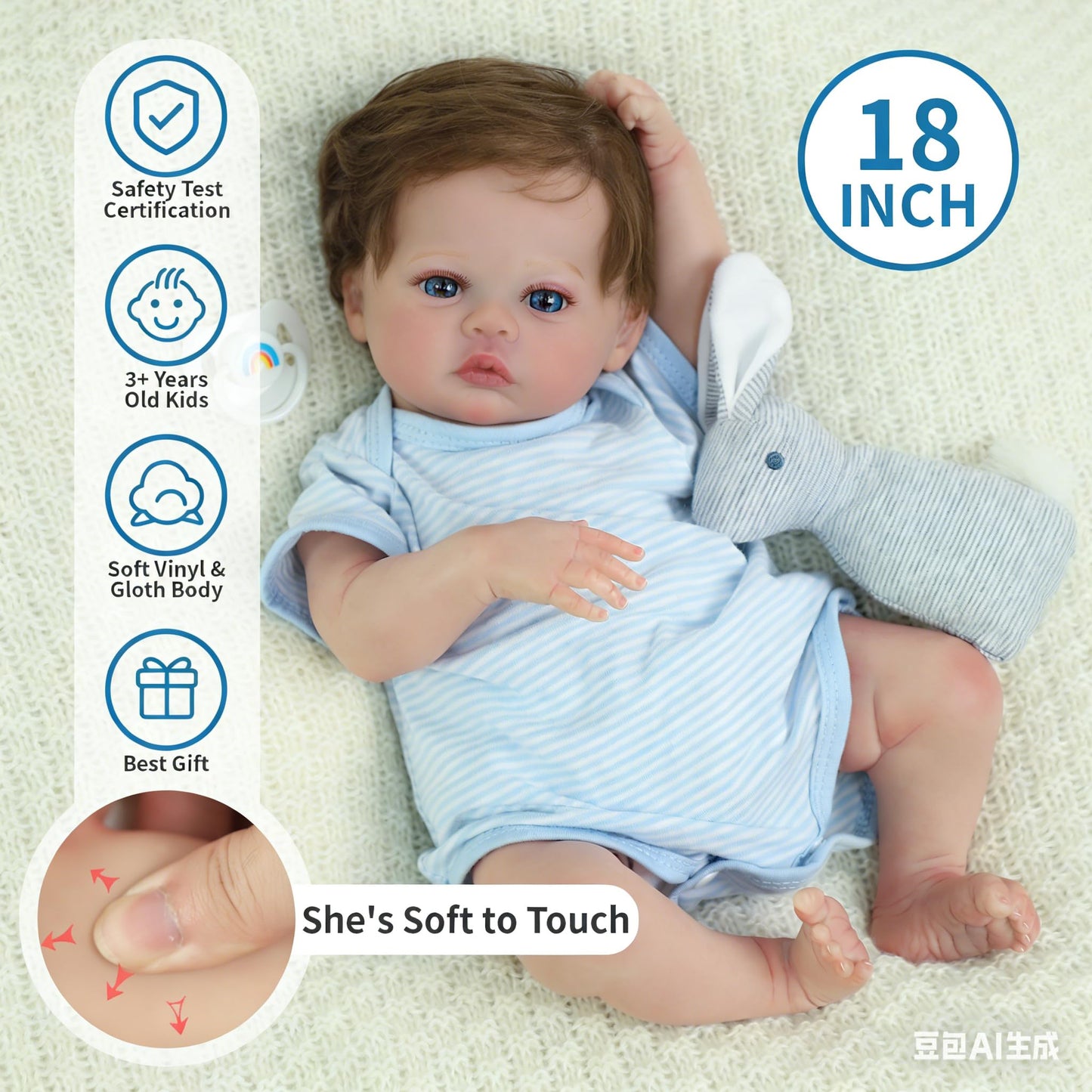 SCOM 18-Inch Reborn Baby Doll Boy – Realistic, Weighted, Poseable with Accessories