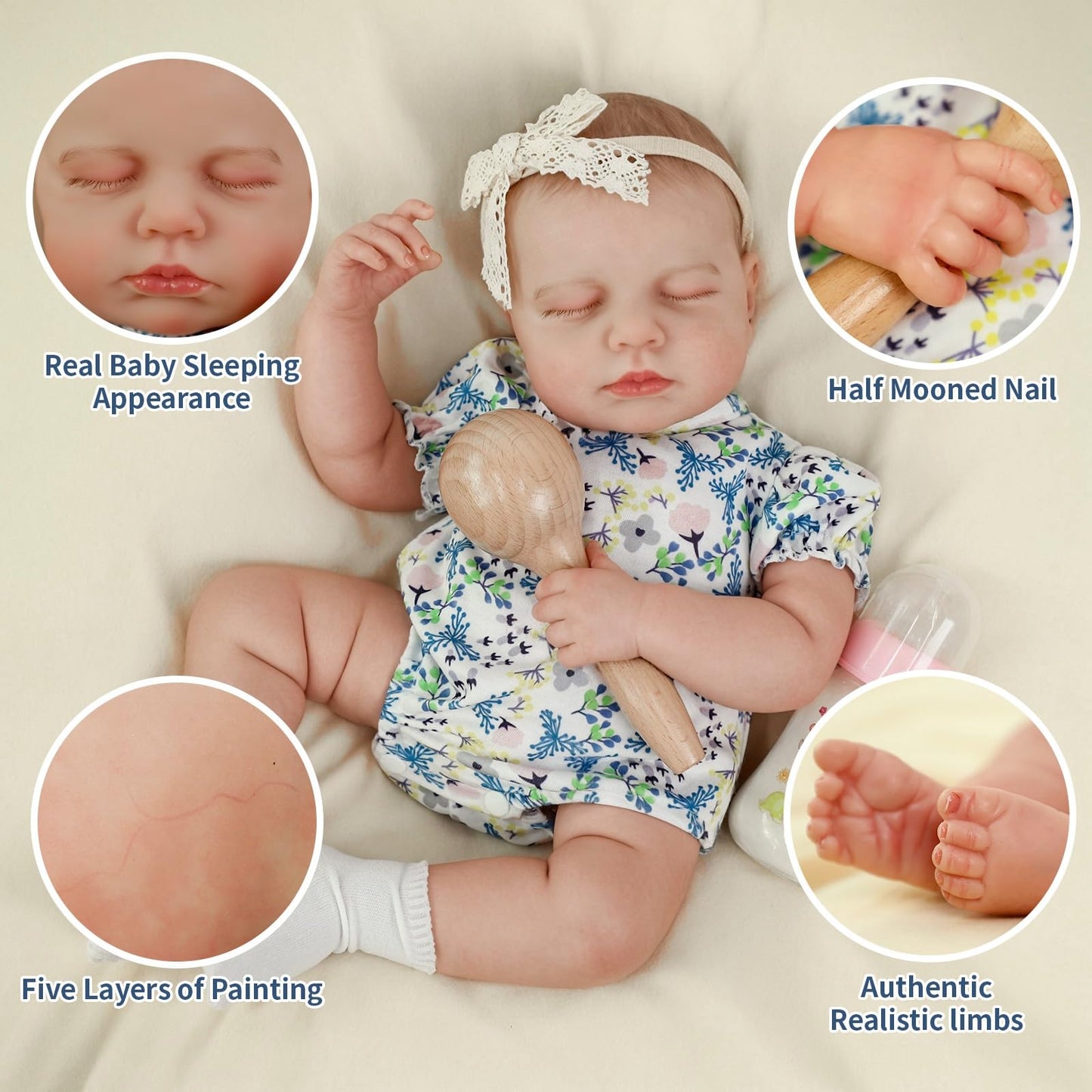 SCOM 20-Inch Reborn Doll - Lifelike Vinyl Baby Girl with 7-Piece Gift Set