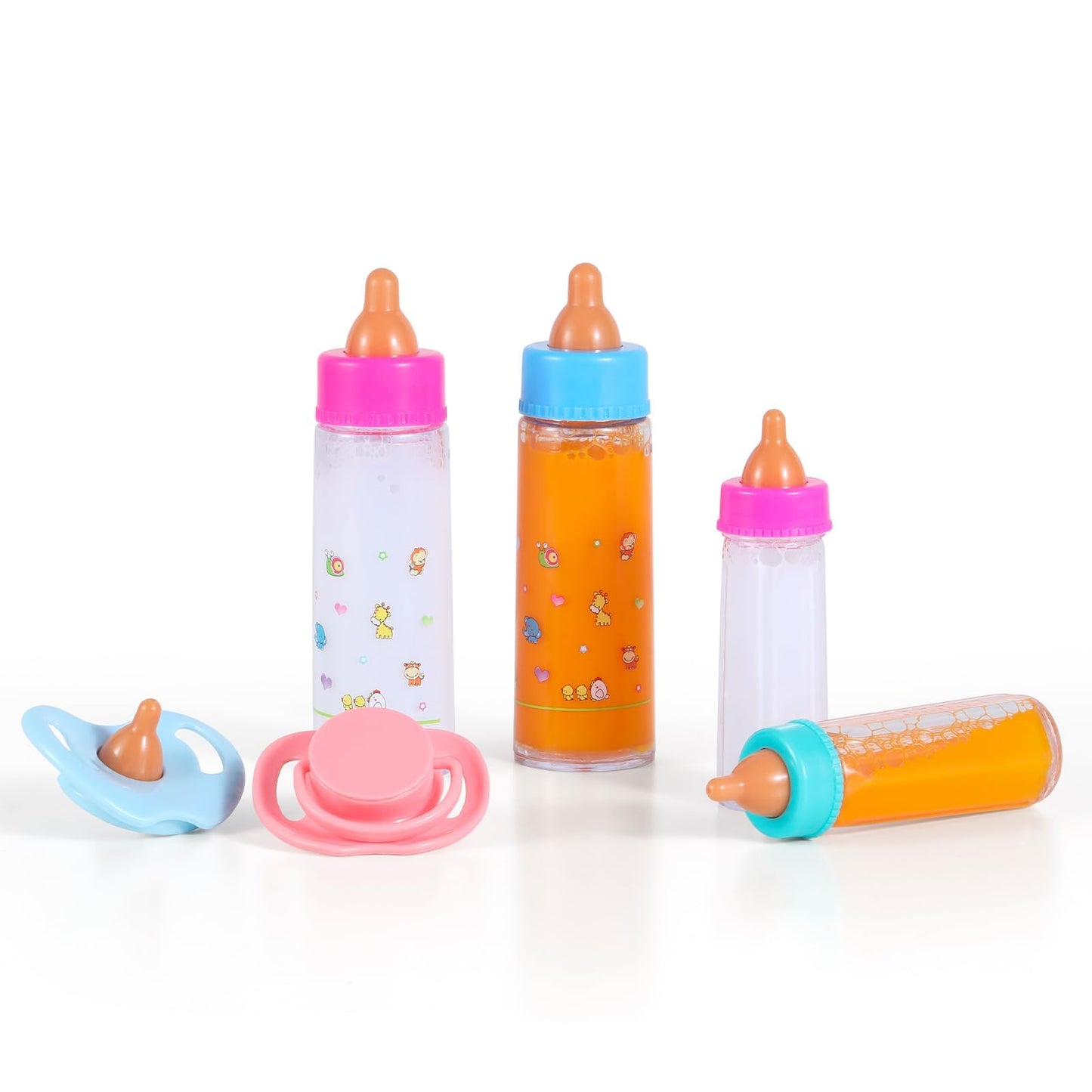 SCOM Baby Doll Bottle Accessories - 6-piece Pretend Play Set with Disappearing Milk and Juice