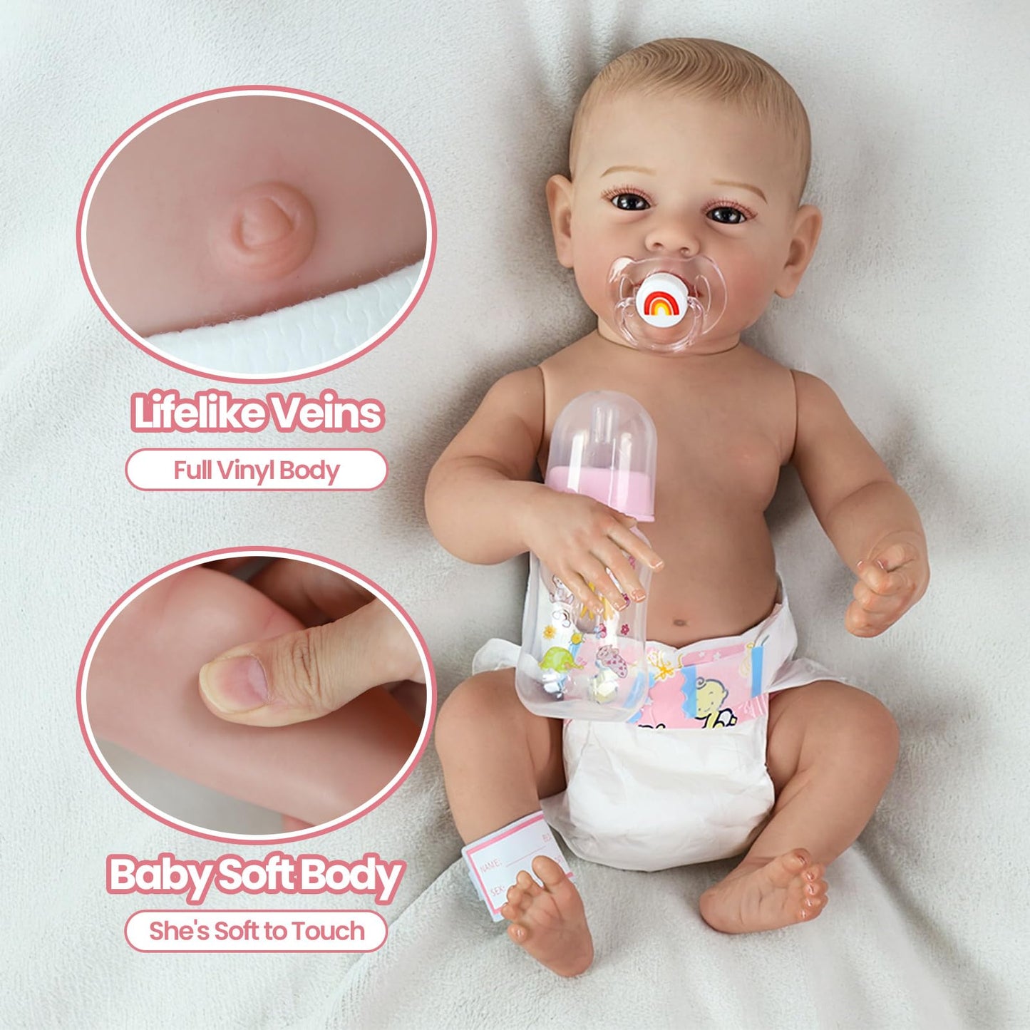 SCOM Realistic Reborn Baby Dolls – 18-Inch Mary, Full-Body Vinyl Lifelike Newborn Doll