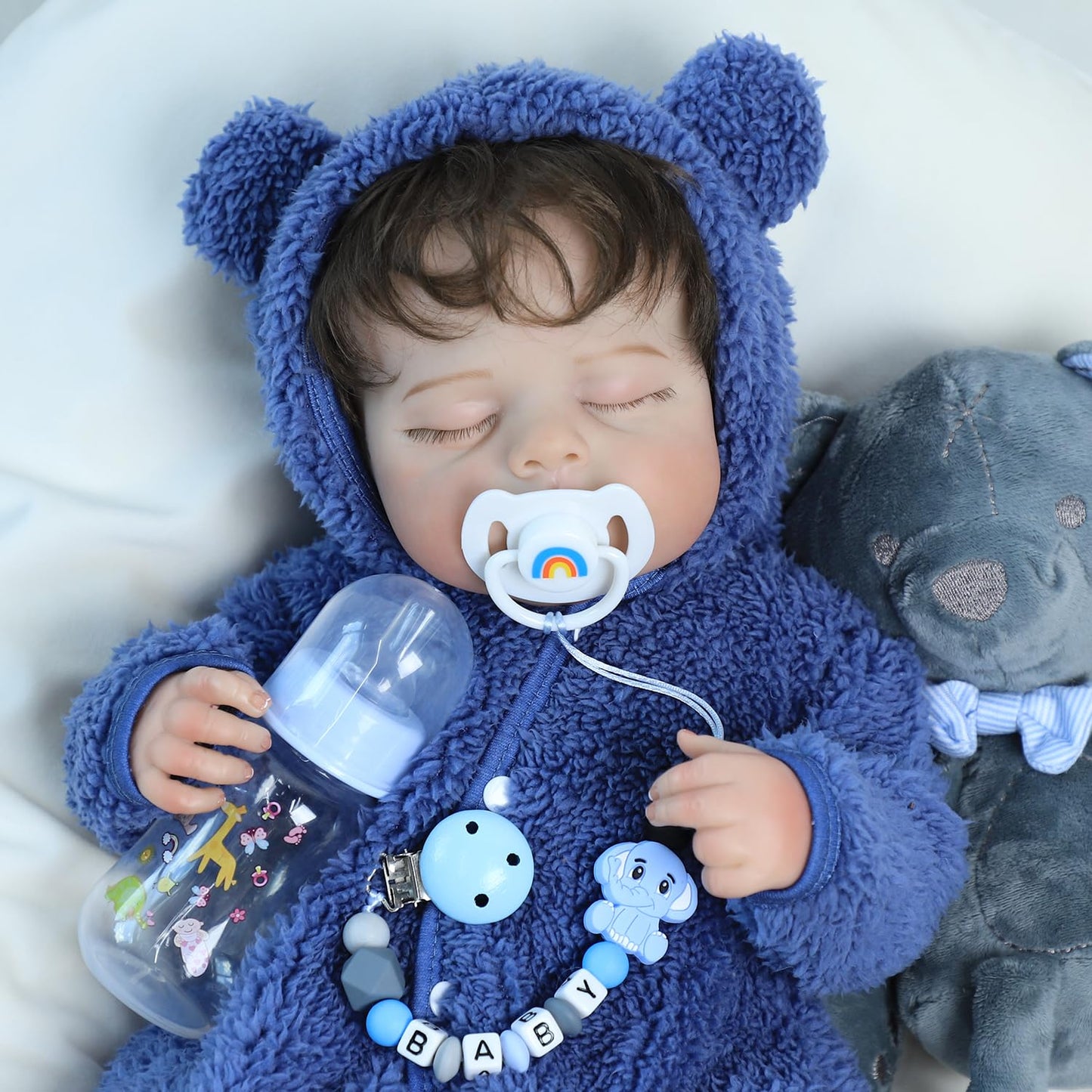 SCOM Reborn Baby Doll Accessories Set – Rainbow Pacifiers & Reusable Bottles (Blue, 3 Pcs)