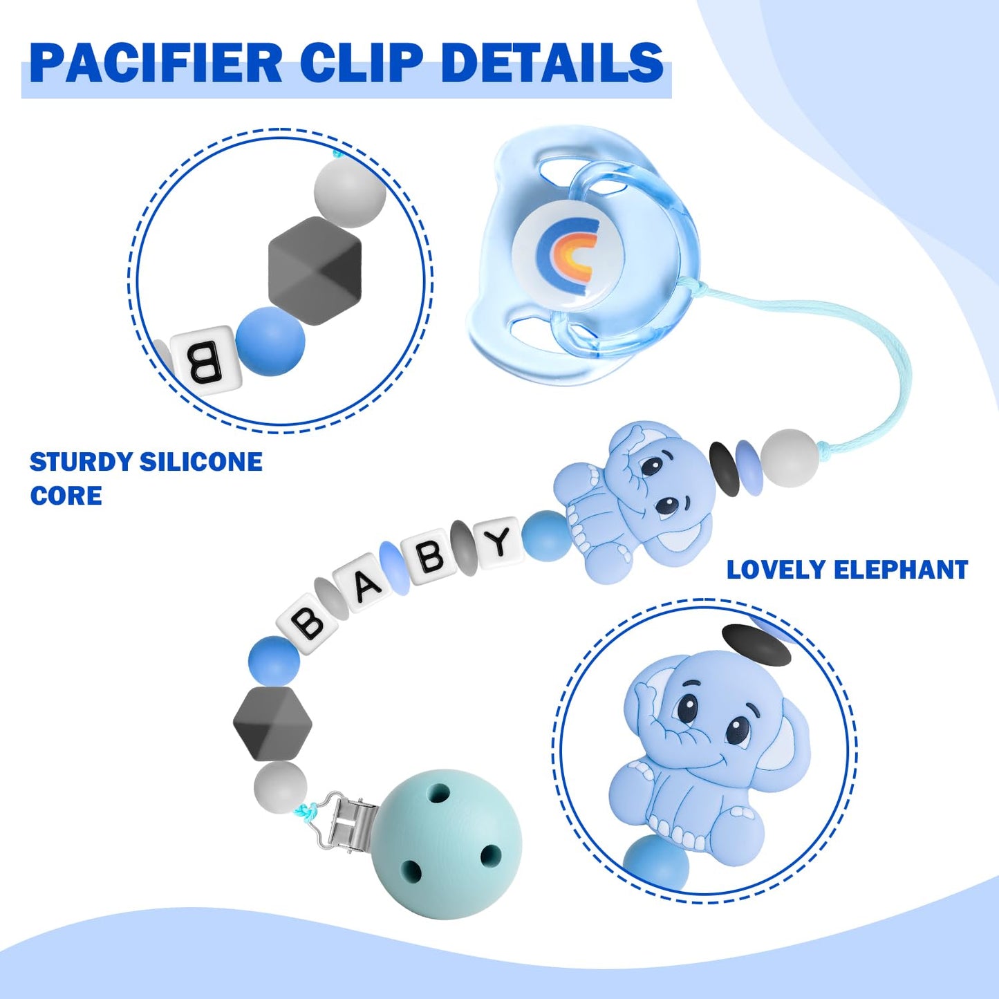SCOM Reborn Baby Doll Accessories Set – Rainbow Transparent Magnetic Pacifiers & Removable Reusable Doll Bottles (Blue, 3 Pcs)