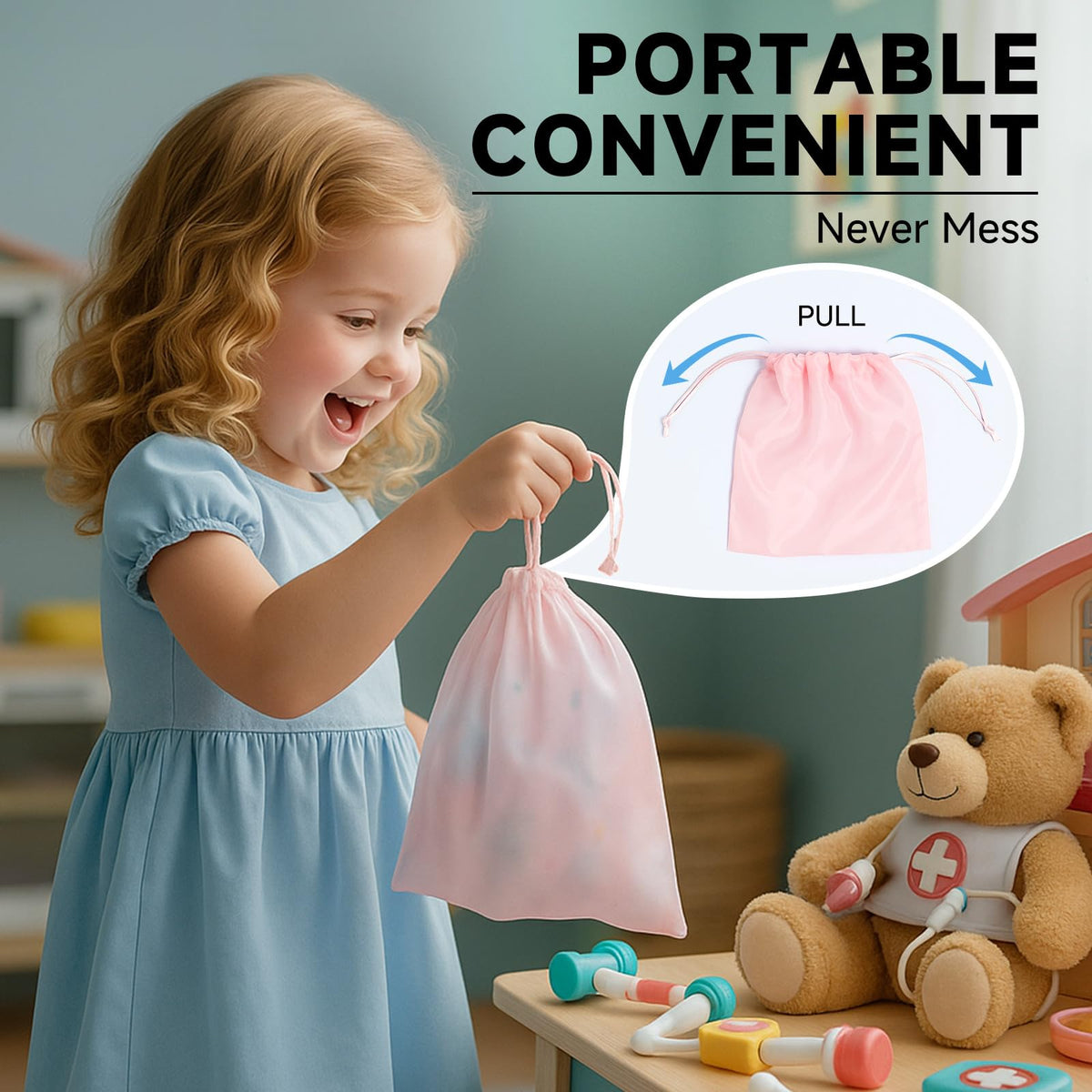 SCOM Reborn Baby Doll Accessories - 10-Piece Feeding Set with Magic Disappearing Bottle, Diapers, Pacifier, Bib & Tableware