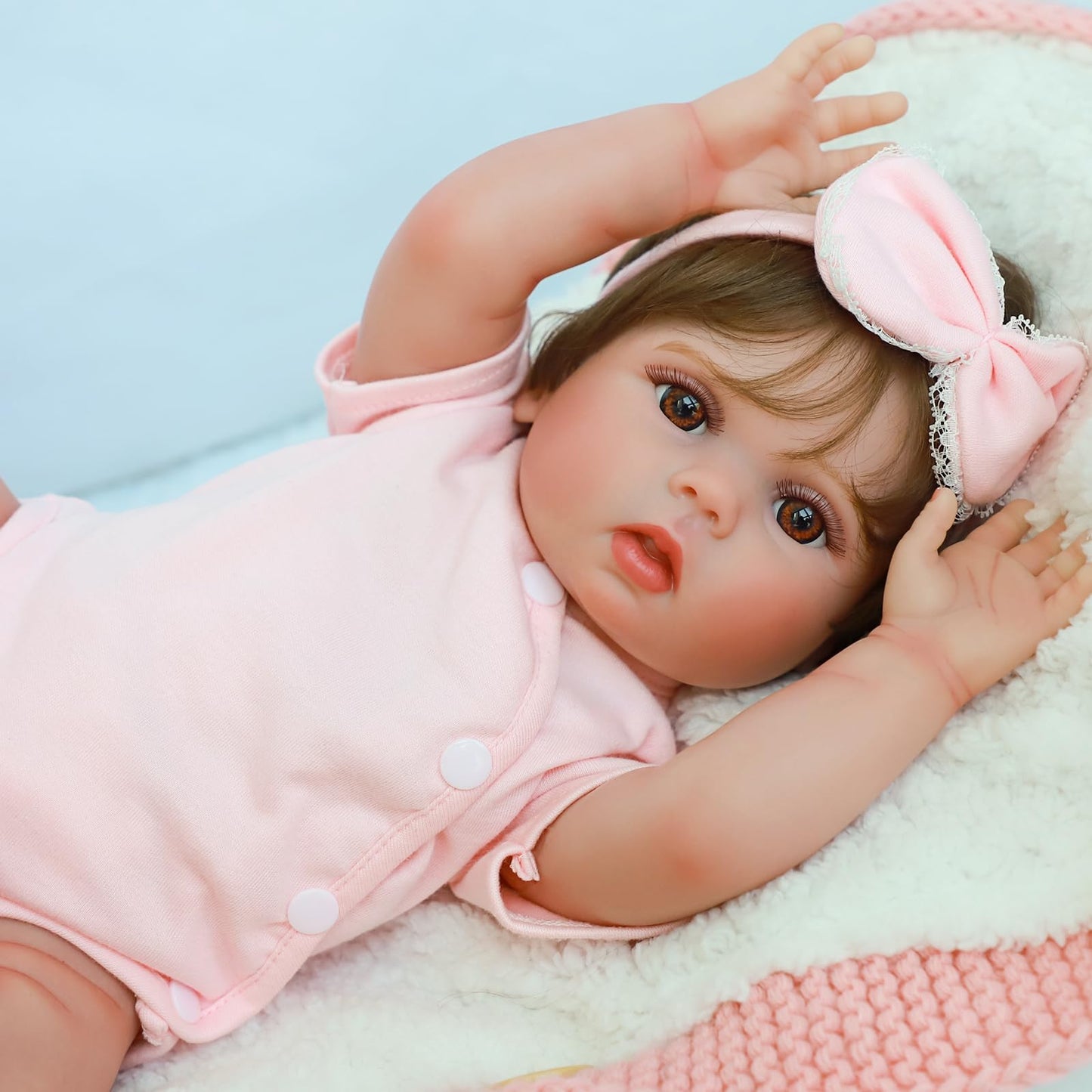 SCOM Reborn Baby Doll Girl Lucy – 18-Inch Realistic Vinyl Doll with Hair
