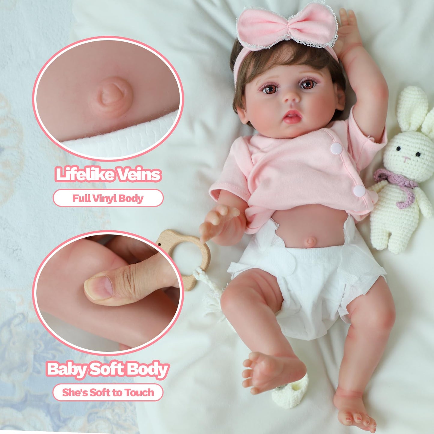 SCOM Reborn Baby Doll Girl Lucy – 18-Inch Realistic Vinyl Doll with Hair