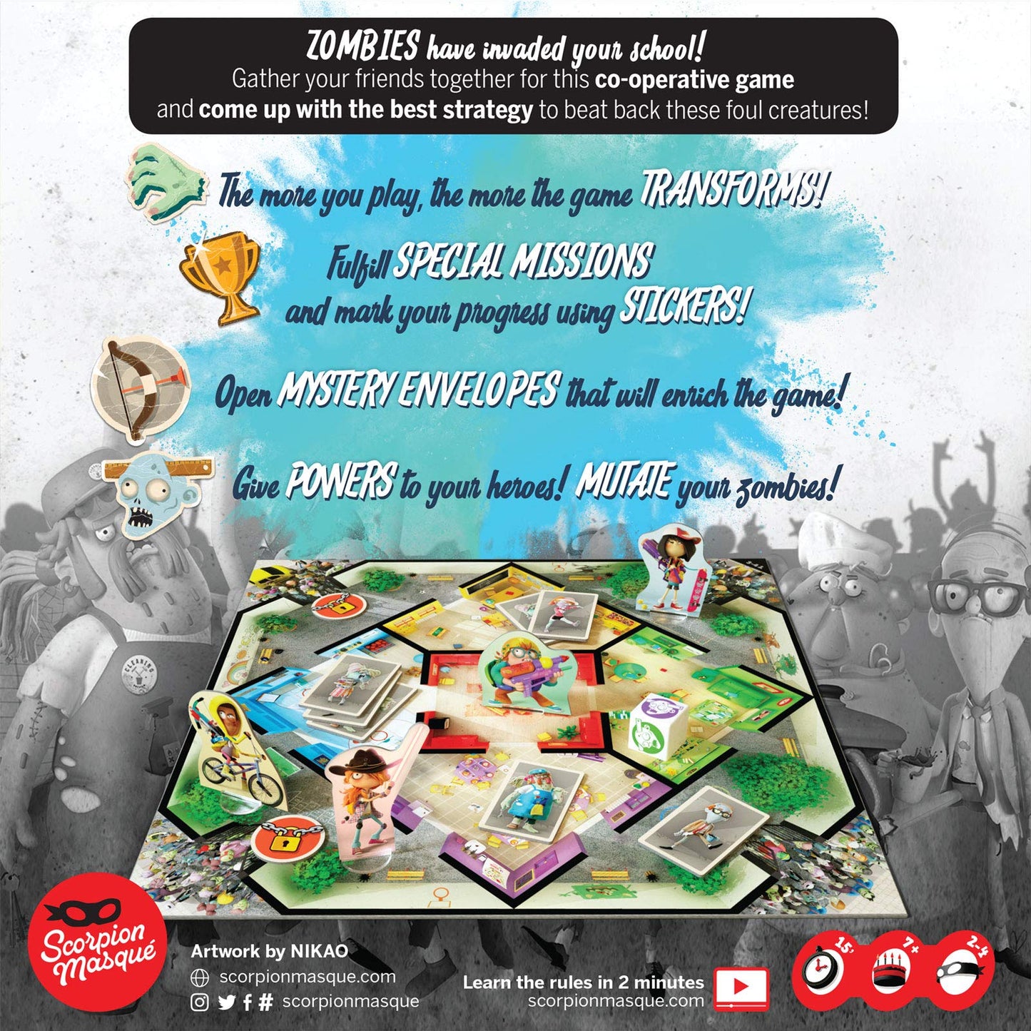 Zombie Kidz Evolution by Scorpion Masqué | Cooperative Family Board Game, 2-4 Players, 15-Min Sessions, Legacy