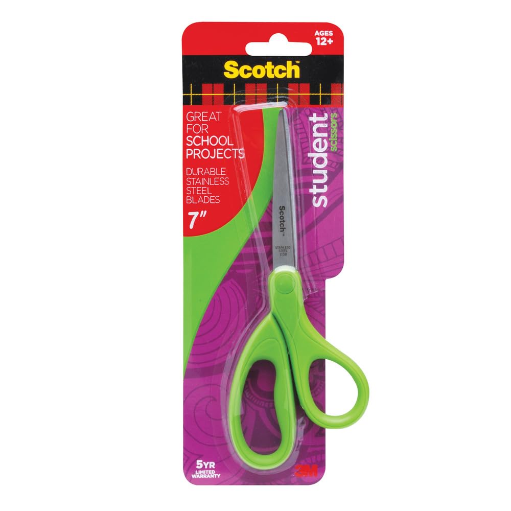 Scotch Kids Pointed Tip Scissors with Soft Touch, 5 Inches (1442P) – Ambidextrous, Safe Classroom Crafting