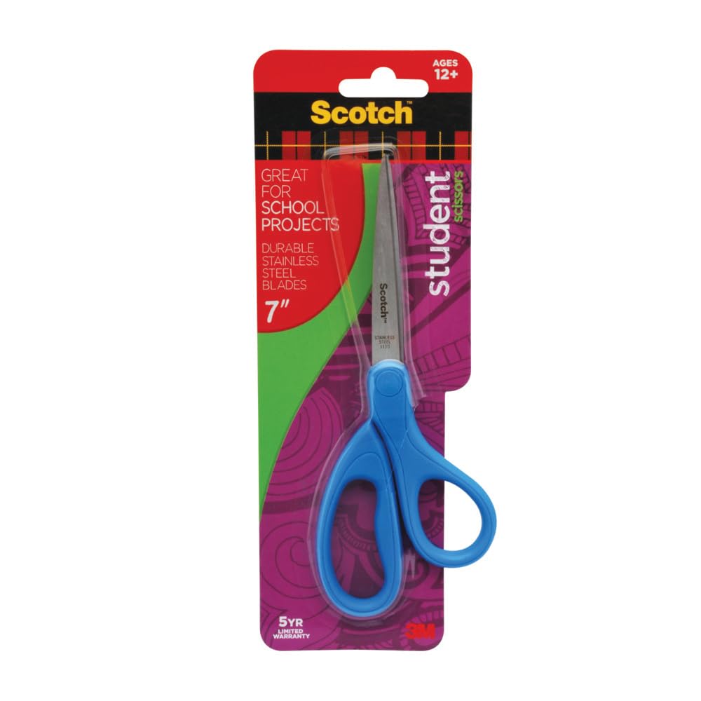 Scotch Kids Pointed Tip Scissors with Soft Touch, 5 Inches (1442P) – Ambidextrous, Safe Classroom Crafting