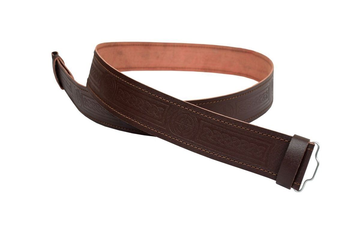 Scottish Brown Leather Belt Masonic,Thistle,Lion Rampart, Celtic & Plain Kilt Belts