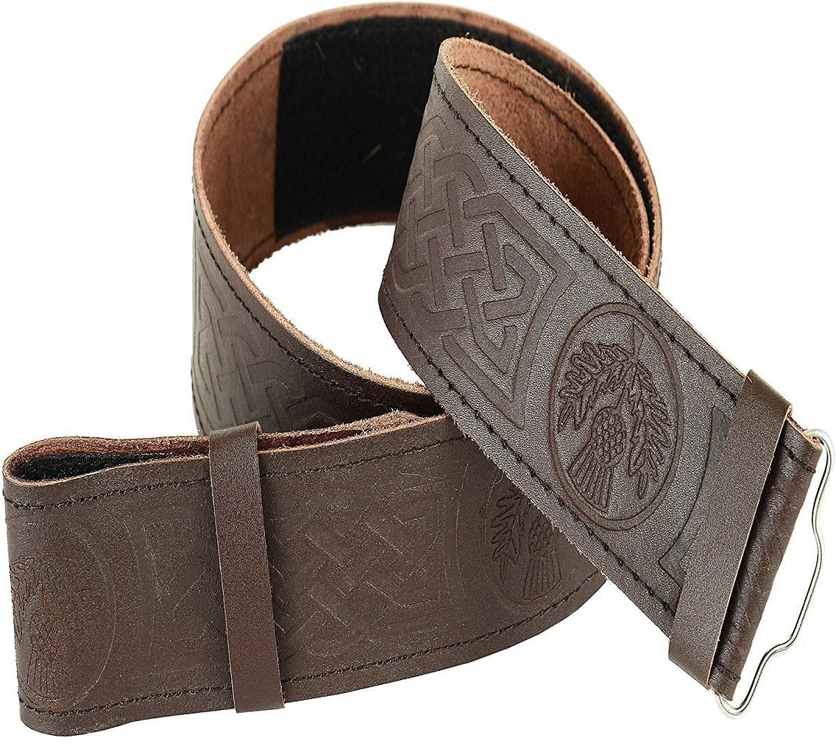 Scottish Brown Leather Belt Masonic,Thistle,Lion Rampart, Celtic & Plain Kilt Belts