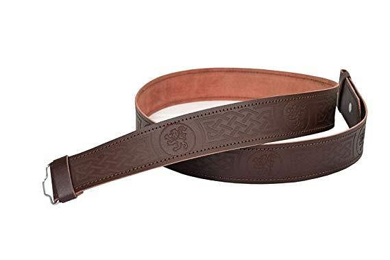 Scottish Brown Leather Belt Masonic,Thistle,Lion Rampart, Celtic & Plain Kilt Belts
