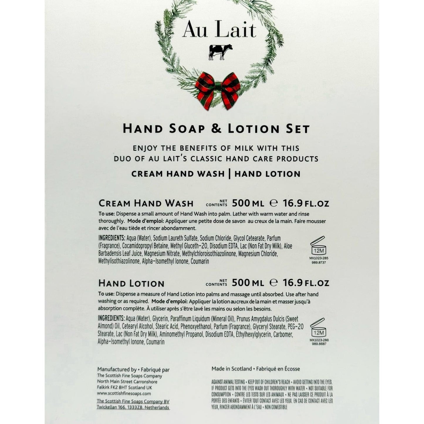 Au Lait Hand Wash & Lotion Set – 500ml Each | Scottish Fine Soaps