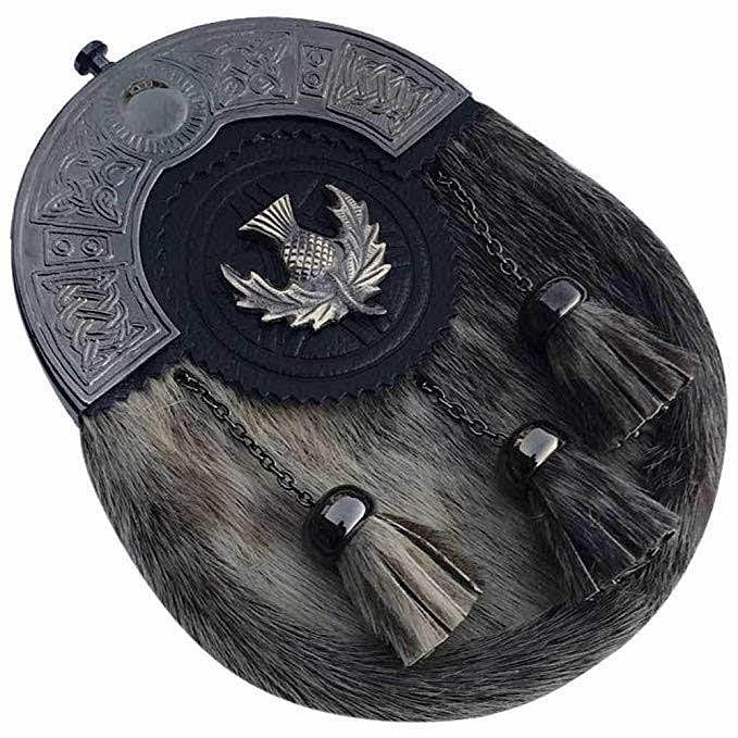 Scottish Men Full Dress Kilt Sporrans Thistle Badge Antique Finish