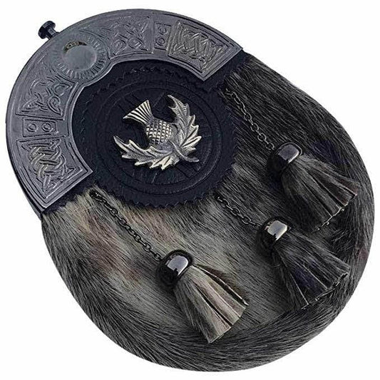 Scottish Men Full Dress Kilt Sporrans Thistle Badge Antique Finish