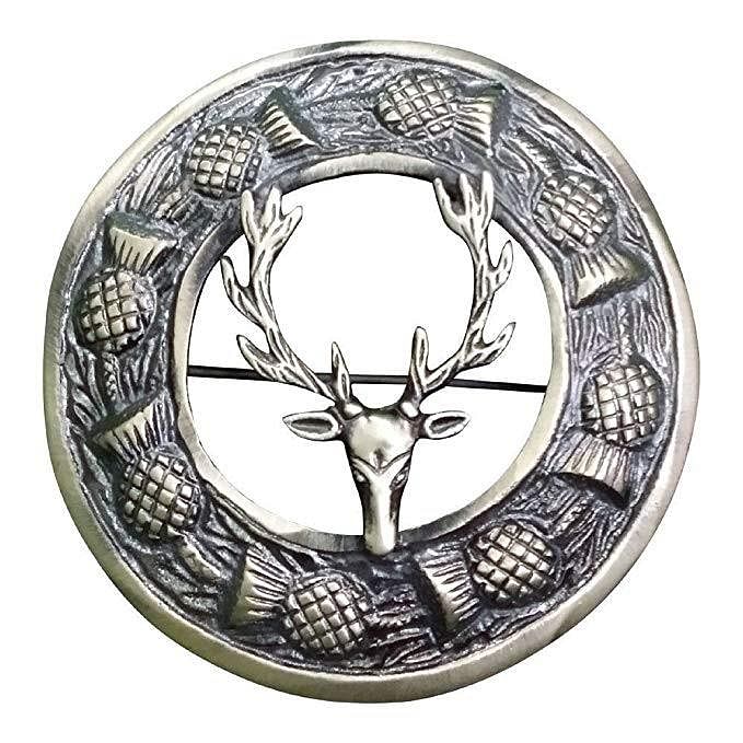 Scottish Men Kilt Antique Sporran Badge Style Stag Head Kilt Pin Buckle Fly Plaid Brooch