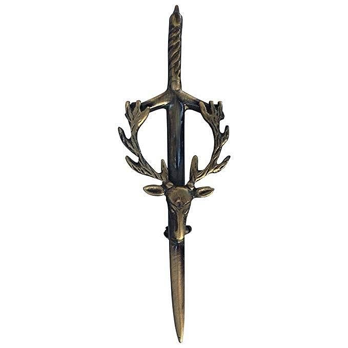 Scottish Men Kilt Antique Sporran Badge Style Stag Head Kilt Pin Buckle Fly Plaid Brooch