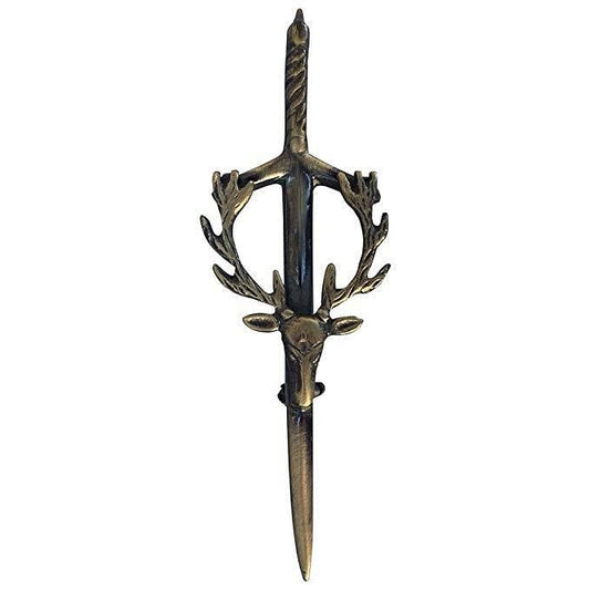 Scottish Men Kilt Antique Sporran Badge Style Stag Head Kilt Pin Buckle Fly Plaid Brooch