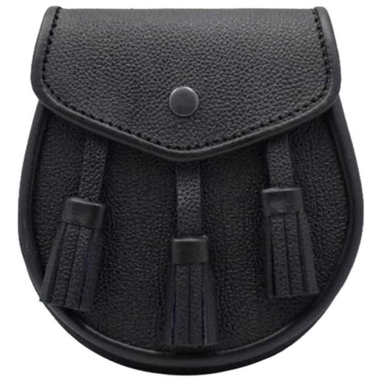 Scottish Men Kilt Sporran Leather Everyday Sporran with 3 Tassels Black