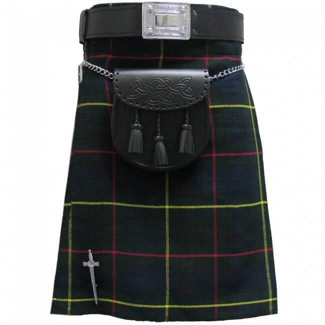 Scottish Men's Kilt Set Sporran, Chain,  Belt, Buckle, Pin Traditional Dress Tartan Kilts