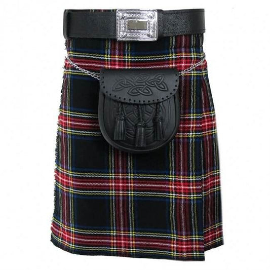 Scottish Men's Kilt Set Sporran, Chain,  Belt, Buckle, Pin Traditional Dress Tartan Kilts