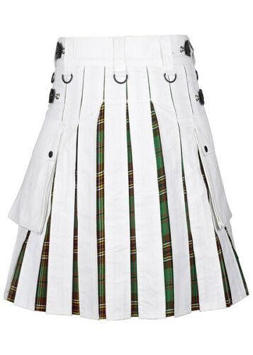 Scottish Men's White Cotton Utility Hybrid Kilt - Tara Murphy