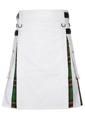 Scottish Men's White Cotton Utility Hybrid Kilt - Tara Murphy