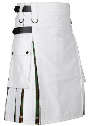 Scottish Men's White Cotton Utility Hybrid Kilt - Tara Murphy