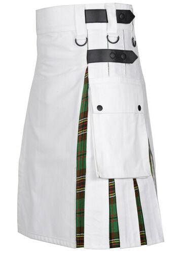 Scottish Men's White Cotton Utility Hybrid Kilt - Tara Murphy