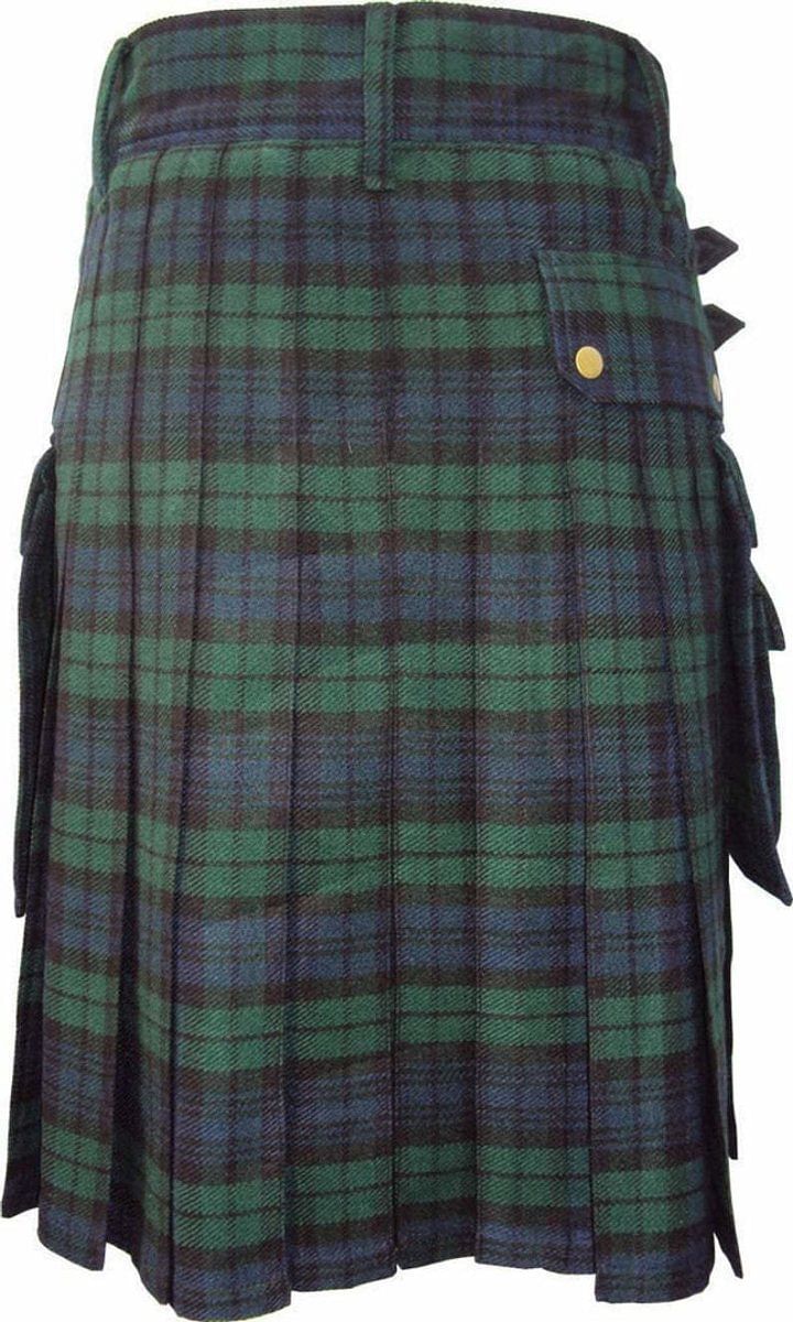 Scottish Modern Black Watch Tartan Utility Fashion Pocket Active Men Kilt
