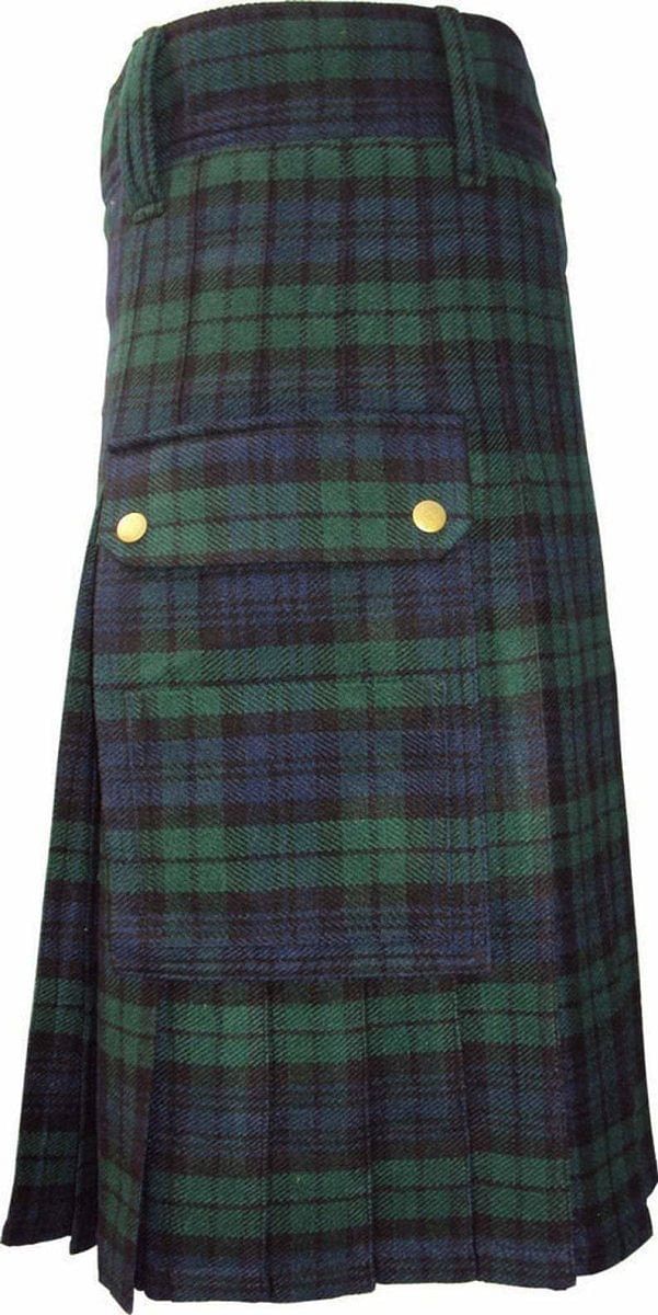 Scottish Modern Black Watch Tartan Utility Fashion Pocket Active Men Kilt