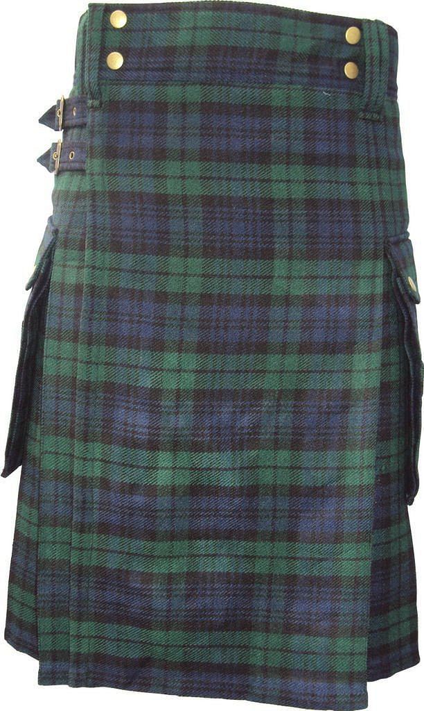 Scottish Modern Black Watch Tartan Utility Fashion Pocket Active Men Kilt