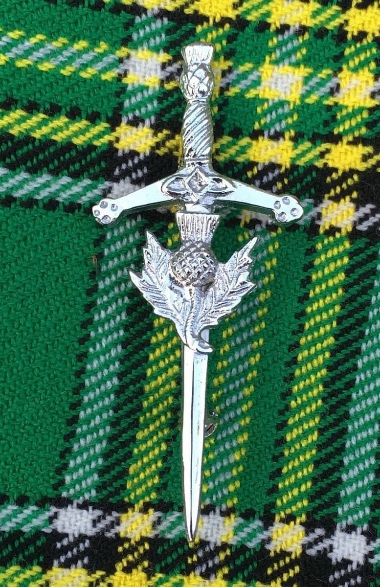 Scottish Thistle Kilt Pins Various Design Chrome Finish 4" Kilts Pin Celtic Knot
